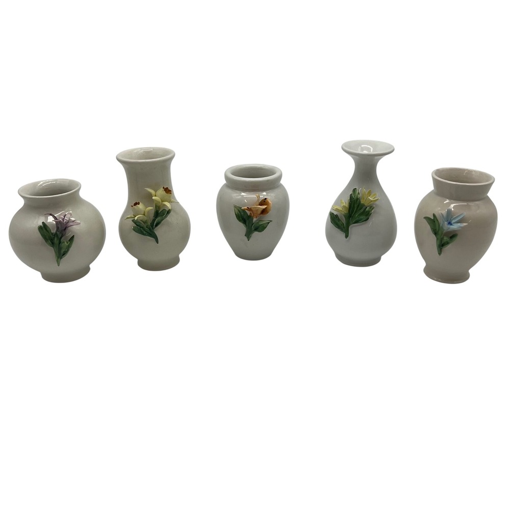 VTG L'Atelier Italy Miniature Porcelain Floral Bud Vases Set of 5 Hand Painted